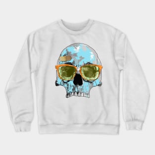 Turquoise skull with plaster bandage and broken sun glasses Crewneck Sweatshirt